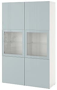 Dulap cu vitrina IKEA Besta 120x42x193 Alb Selsviken/Lucios Gri Deschis-Albastru