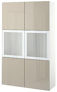 Dulap cu vitrina IKEA Besta/Selsviken sticla mata 120x42x193 Alb/Bej Lucios