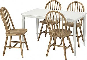 Set de masa si scaune IKEA Danderyd/Skogsta 130cm (1+4) Alb/Acacia