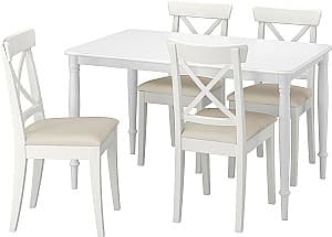 Set de masa si scaune IKEA Danderyd/Ingolf/Hallarp 130cm (1+4) Alb/Bej