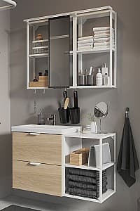 Set de mobila de baie IKEA Enhet/Tvallen/Ensen cu sertare/oglinda 102x43x65 Alb/Stejar