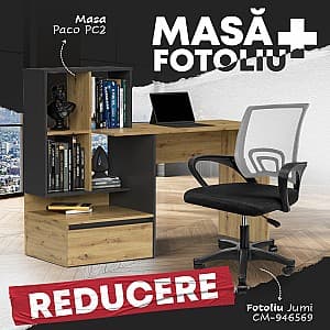 Masa de birou Yasen Paco PC2 Stejar Artizan/Antracit + Fotoliu Jumi CM-946569