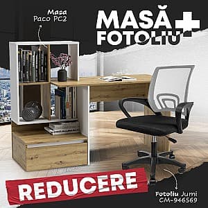 Masa de birou Yasen Paco PC2 Stejar Artizan/Alb + Fotoliu Jumi CM-946569