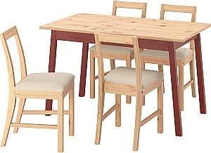 Set de masa si scaune IKEA Pinntorp 125x75 (1+4) Maro Deschis/Rosu