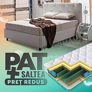 Pat Ambianta Cristal 1.6 m Alb tapitat + Saltea Salt Confort Clasic 160x200