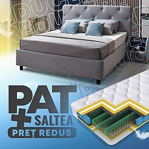 Pat Ambianta Cristal 1.6 m Gri tapitat + Saltea Salt Confort Clasic 160x200