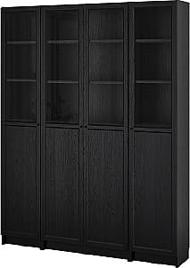 Dulap cu vitrina IKEA Billy/Oxberg 160x30x202 Negru/Aspect Stejar