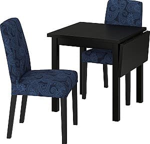 Set de masa si scaune IKEA Nordviken/Bergmund/Kvillsfors 74/104x74 (1+2) Negru/Albastru Inchis