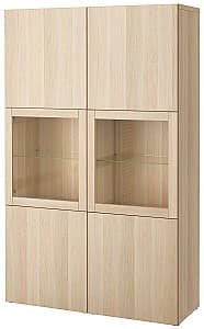 Dulap cu vitrina IKEA Besta Lappviken, Sindvik transparent glass, white oak, 120x40x192 cm