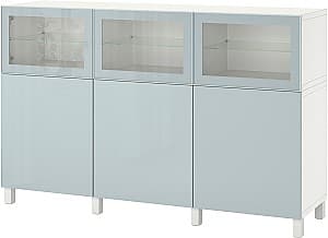 Dulap cu vitrina IKEA Besta/Selsviken 180x42x112 Alb/Lucios/Gri Deschis Albastru