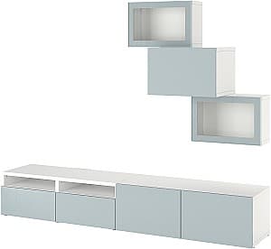 Стенка IKEA Besta/Glassvik/Selsviken плавно закрывающийся 240x42x190 Белый/Светло Серо Голубой