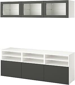 Living IKEA Besta/Sindvik/Lappviken usi sticla180x42x192 Alb/Gri Inchis