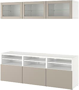 Living IKEA Besta/Sindvik/Lappviken cu sistem apasare 180x42x192 Alb/Gri Bej