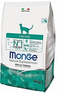 Hrana uscata pentru pisici Monge HAIRBALL Chicken 400gr