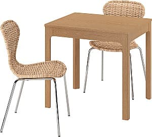 Set de masa si scaune IKEA Ekedalen/Alvsta 75x120/80 (1+2) Stejar/Natural/Crom