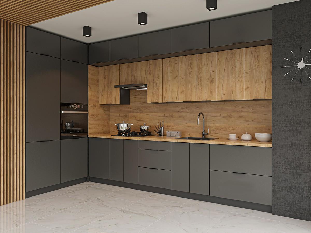 Set mobila bucatarie Confort-NV Craft 4.3 m Graphite Grey/ Gold Craft Oak