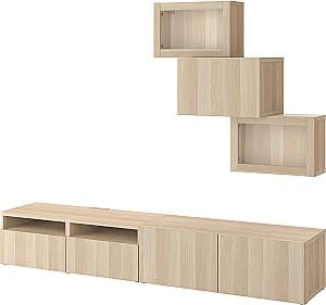 Living IKEA Besta/Lappviken cu inchidere lina 240x42x190 Aspect stejar alb