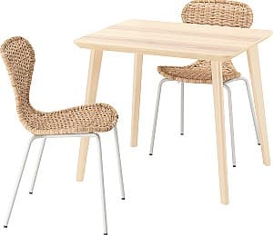 Set de masa si scaune IKEA Lisabo/Alvsta 88x78 (1+2) Furnir Frasin/Natural/Alb