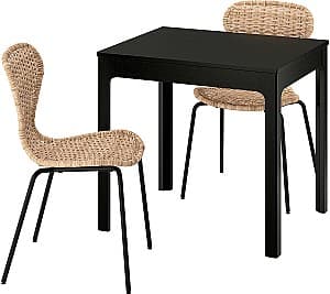 Set de masa si scaune IKEA Ekedalen/Alvsta 80/120x70 (1+2) Maro Inchis/Natural/Negru