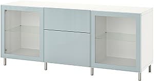 Dulap cu vitrina IKEA Besta/Selsviken/Osarp deschidere apasare 180x42x74 Alb/Gri Albastru