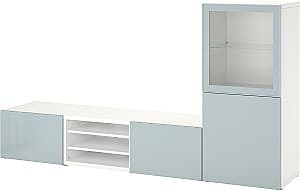 Тумба под телевизор IKEA Besta/Glassvik/Selsviken нажимные направляющие 240x42x129 Белый/Светло Серо Голубой