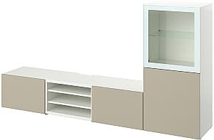 Tumba pentru televizor IKEA Besta/Selsviken inchidere lina 240x42x129 Alb Lucios/Bej