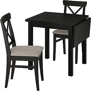 Набор стол и стулья IKEA Nordviken/Ingolf/Nolhaga 74/104x74 (1+2) Черный/Серо Бежевый