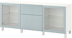 Dulap cu vitrina IKEA Besta/Selsviken/Stubbarp inchidere lina 180x42x74 Alb/Gri Albastru