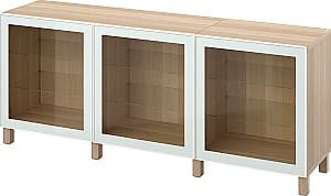 Dulap cu vitrina IKEA Besta/Glassvik/Stubbarp 180x42x74 Aspect Stejar Antichizat/Alb