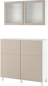 Dulap cu vitrina IKEA Besta/Lappviken/Stubbarp inchidere lina 120x42x213 Alb/Gri Bej Deschis