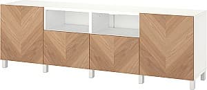 Tumba pentru televizor IKEA Besta/Hedeviken/Stubbarp 240x42x74 Alb/Furnir Stejar