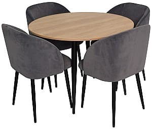 Set de masa si scaune Evelin DT 402-2 + 4 scaune LC-618 B/Dark Grey 57