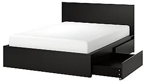 Pat IKEA Malm/Lindbaden 2 cutii depozitare 160x200 Negru/Maro