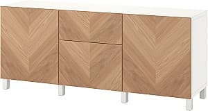 Комод IKEA Besta/Hedeviken/Stubbarp плавное закрытие 180x42x74 Белый/Дубовый Шпон