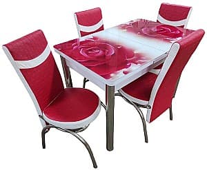 Set de masa si scaune MG-Plus Kelebek 0056 (4 scaune Merchan) Rosu/Alb