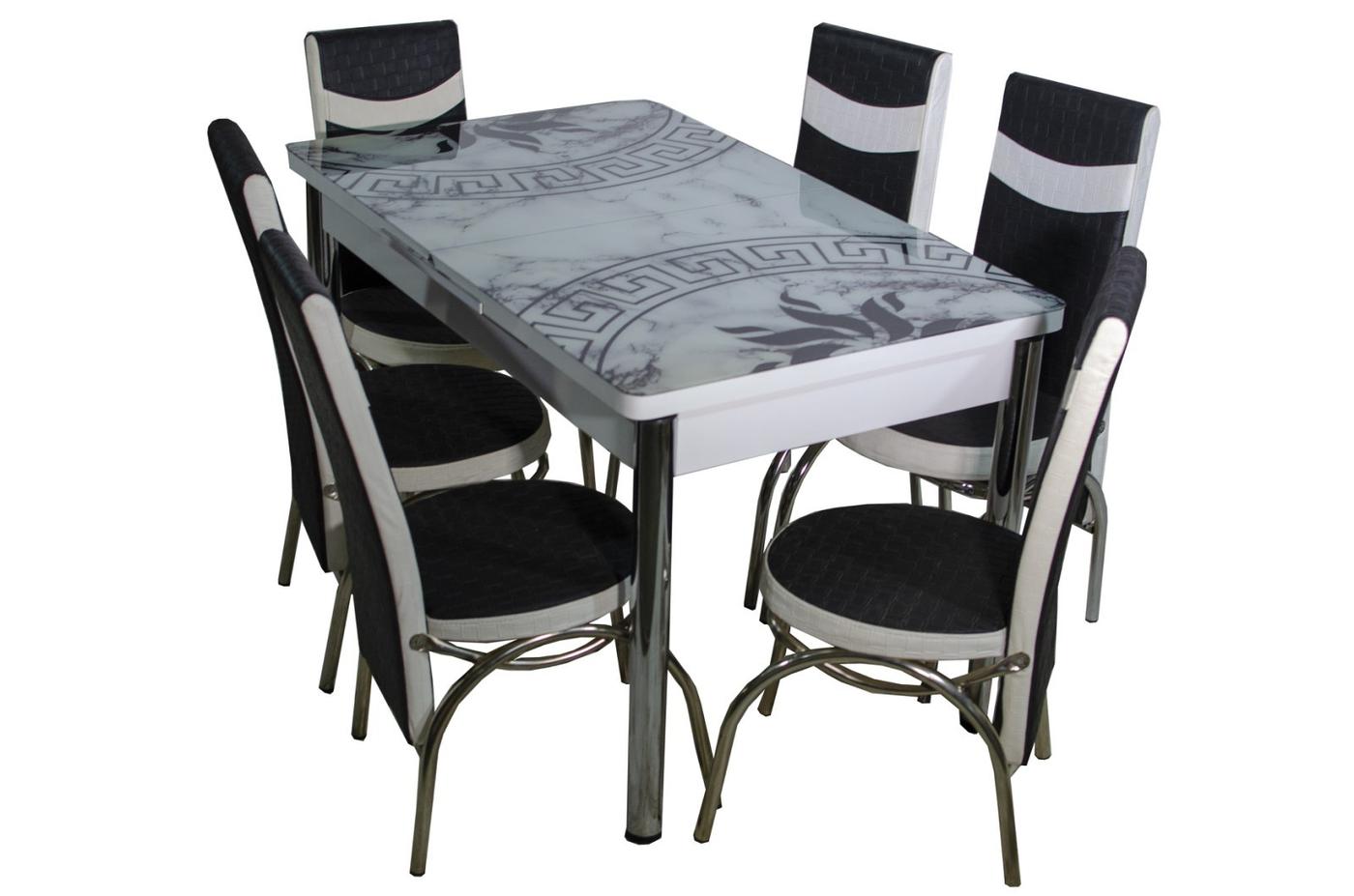 Set de masa si scaune MG-Plus Kelebek II 0667 (6 scaune Merchan Negru/Alb)