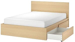 Кровать IKEA Malm 4 ящики для хранения 180х200 Шпон Дуб Белый (Бежевый)