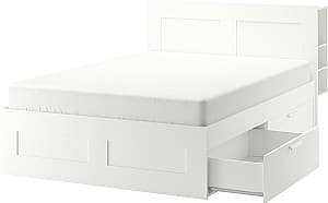 Pat IKEA Brimnes Lonset cu depozitare/tablie 160x200 Alb