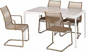 Set mobila de gradina IKEA Segeron/Vasman 4 scaune/cu cotiere 146x90 Alb/Bej/Maro