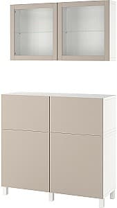 Dulap cu vitrina IKEA Besta/Lappviken/Stubbarp cu sistem apasare 120x42x213 Alb/Gri Bej