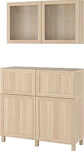 Dulap cu vitrina IKEA Besta/Hanviken/Stubbar deschidere apasare 120x42x213 Stejar Alb