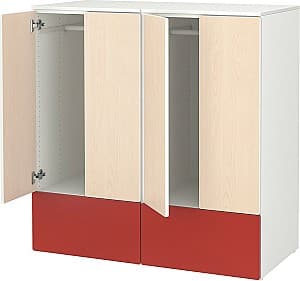 Dulap pentru copii IKEA Smastad/Platsa 120x42x123 Alb/Rosu/Mesteacan