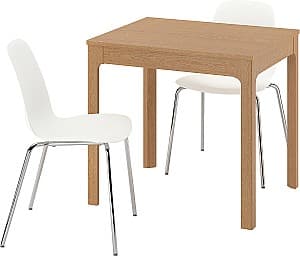 Set de masa si scaune IKEA Ekedalen/Lidas 80/120x70 1+2 Stejar/Alb/Crom