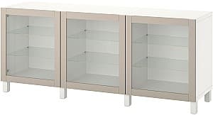 Dulap cu vitrina IKEA Besta/Sindvik/Stubbarp 180x42x74 Alb/Gri Bej