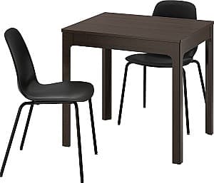 Set de masa si scaune IKEA Ekedalen/Lidas 80/120x70 1+2 Maro Inchis/Negru