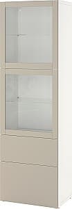 Dulap cu vitrina IKEA Besta/Lappviken inchidere lina 60x42x193 Alb/Gri Bej Deschis