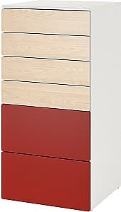 Детский комод IKEA Smastad/Platsa 60x57x123 Белый/Береза/Красный