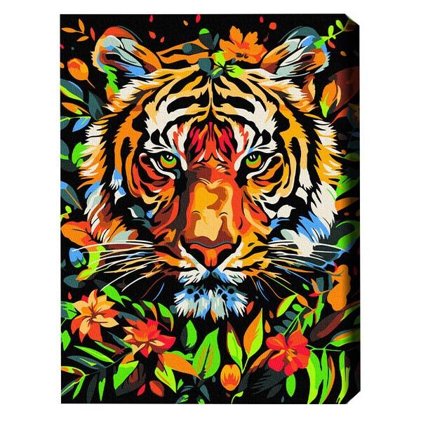 Tablou pe numere BrushMe Tigru în flori(BSB0026FC)