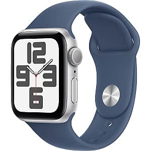 Ceas inteligent Apple SE 2024 GPS 40 mm Silver Aluminium Case with Denim Sport Band - S/M MXEC3