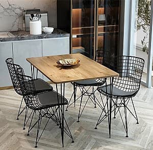 Set de masa si scaune Prestige Metal chair 70x110cm 1+4 Pin (Bej)/Negru